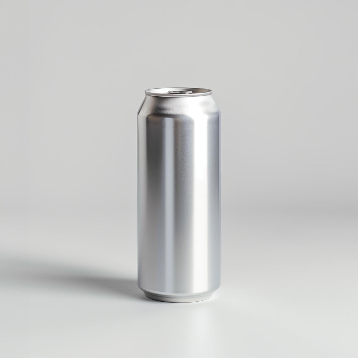 Lottiee Duty Example product, a sleek silver aluminum can, designed with a smooth surface and cylindrical shape, presented against a light gray background.